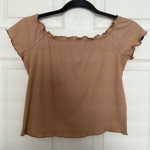 Hot Kiss Brown Ruffled Sleeve Crop Top